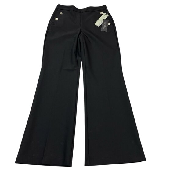 Rachel Zoe Pants Women 6 Black Hi Rise Flare Leg Jersey Knit Pearl Button Detail - Picture 3 of 12